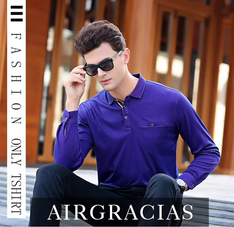 Airgracias Для мужчин Поло мужской воротник Slim Fit Поло рубашка сплошной Поло S для Для мужчин с длинным рукавом хлопка Camisa Поло masculina Размеры M-3XL