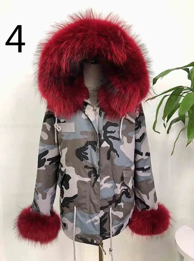 Passion Red Fur Парка настоящая меховая парка Женская Шуба с воротником из натурального меха енота дизайн - Цвет: Passion Red Fur