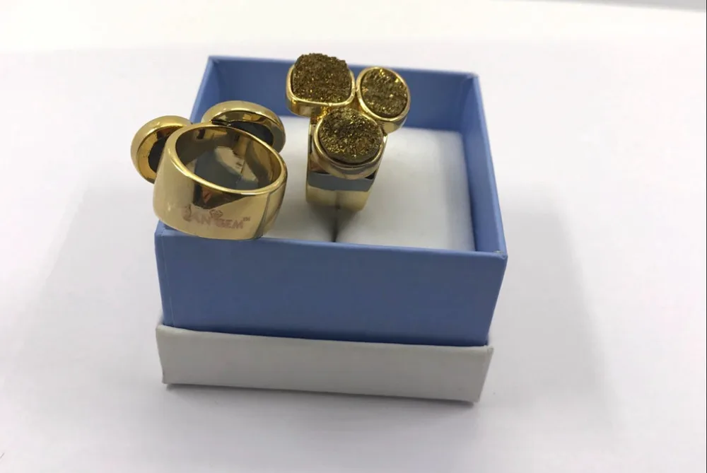 

PANGEM Ювелирное кольцо, новый стиль драгоценный камень Drusy кластер кольцо, модные ювелирные изделия латунные кольца 2 шт./лот