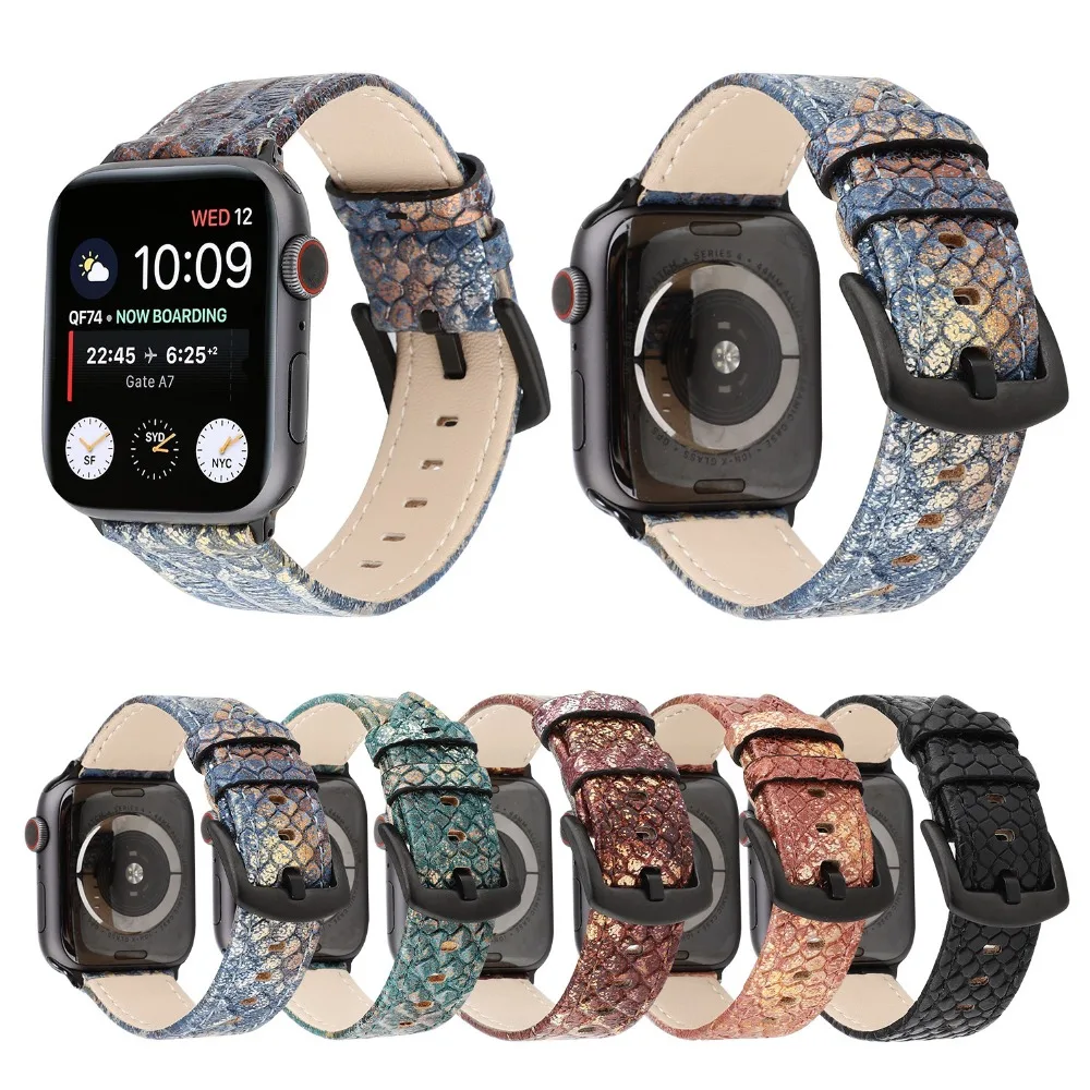 Новая красочная змея текстура кожи кожаный ремешок для Apple Watch серии 1 2 3 4 ремешок для Apple iWatch браслет 38 мм 42 мм 40 мм 44 мм