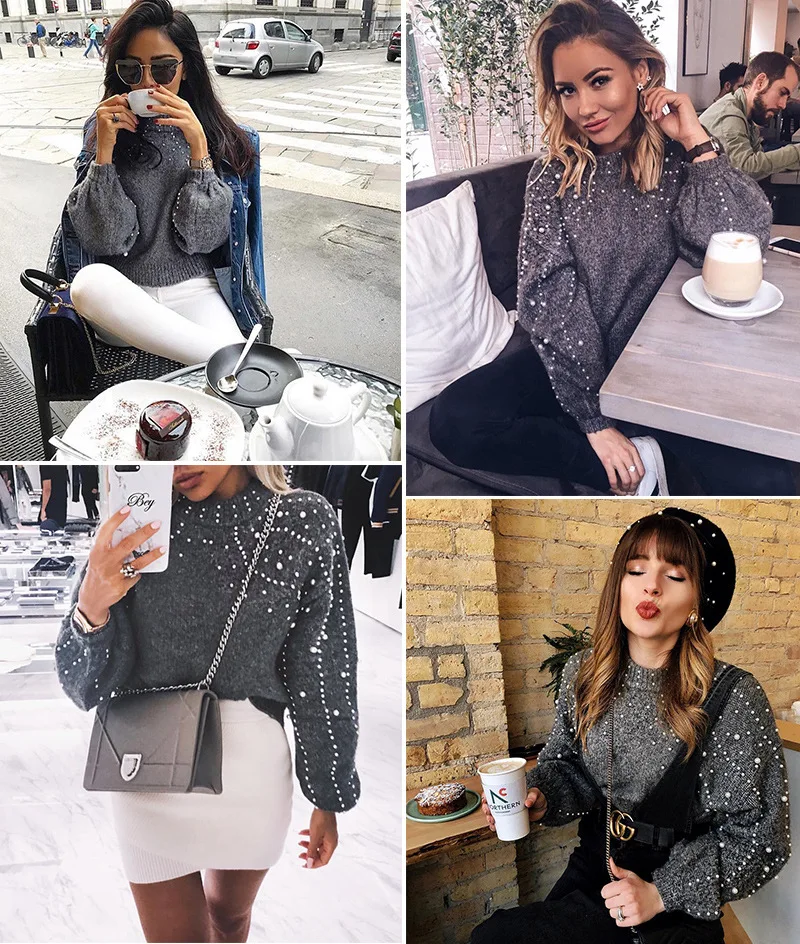 Lantern Sleeve Sweater Women Cashmere O Neck Angora Winter Sweaters and Pullovers Knitted Long | Женская одежда