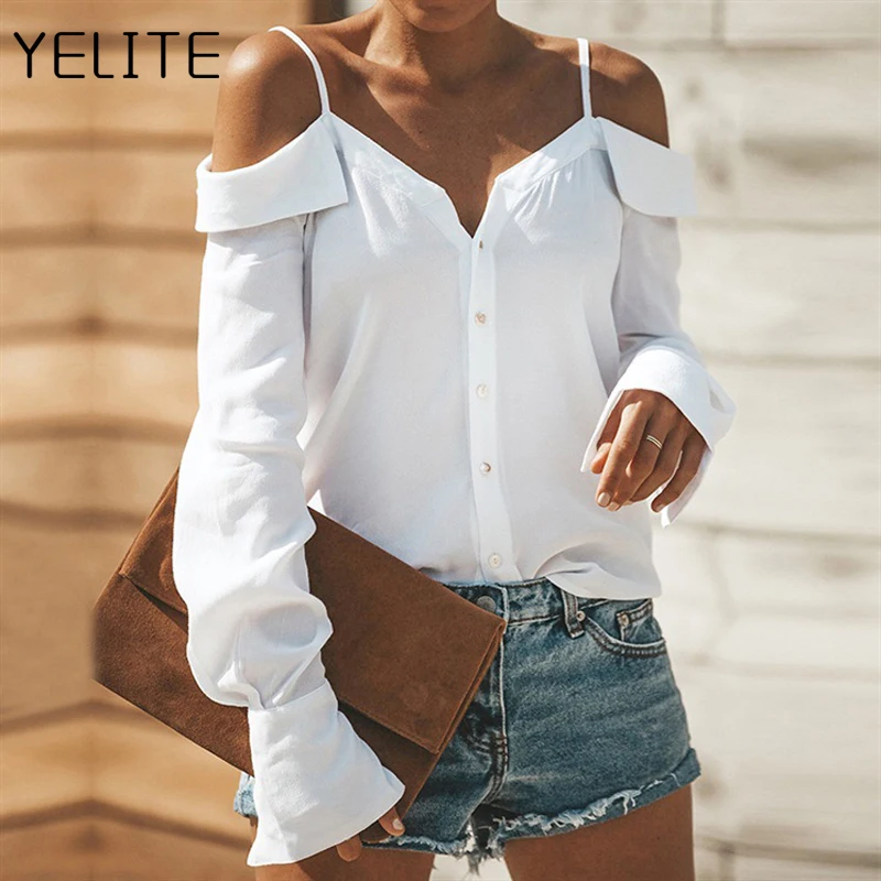 Женская однотонная блузка YELITE белая черная Повседневная Блузка на тонких