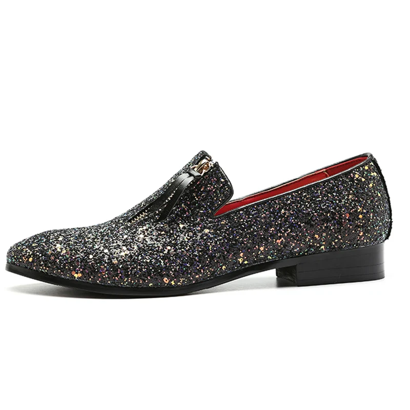 Black loafer Misalwa Для мужчин; блестящее платье лоферы на молнии Классическая обувь для вечеринки, свадебные туфли черный, серебристый цвет модный Мужские Мокасины плюс Размеры Обувь для танцев - Цвет: Black loafer