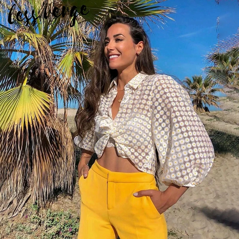 Lessverge сетчатая белая блузка с цветочным рисунком Женские Прозрачные топы и