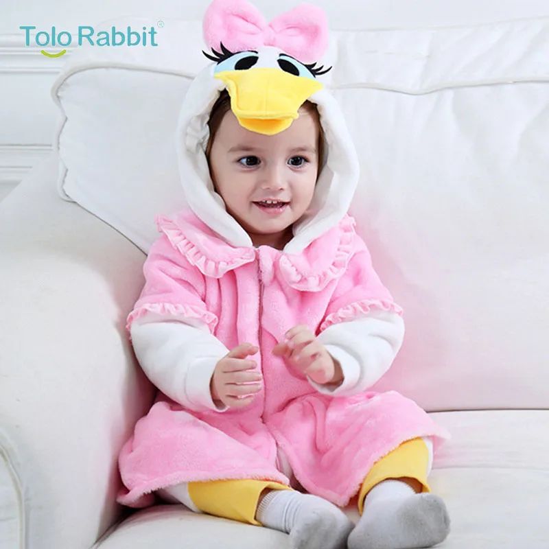 Baby Cartoon Rompers Newborn Hooded Toddler Clothing Boys Girls Minions Animal Jumpsuit Playsuit Costume Flannel Baby Rompers - Цвет: DAISY Duck