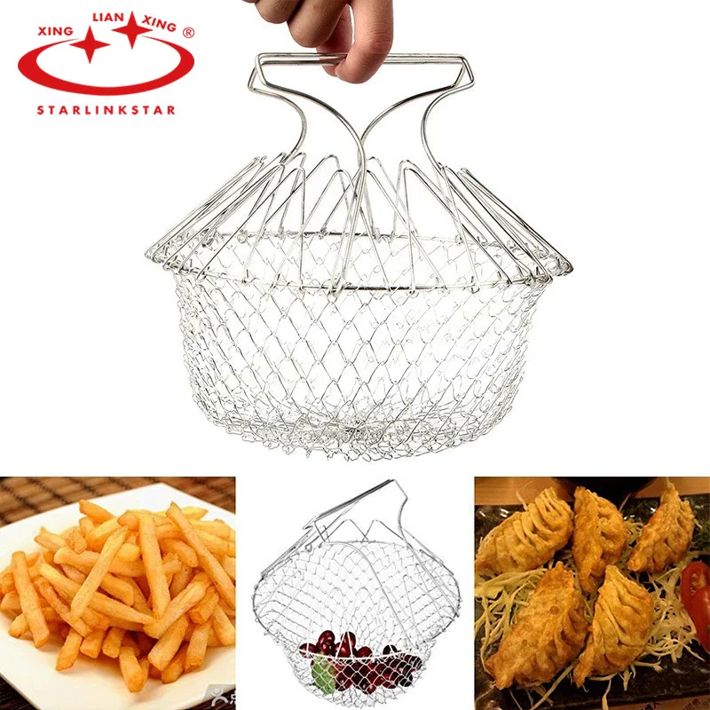1 шт. складная корзина для жарки, промывка паром, стрейчевая Волшебная корзина, сетчатая корзина, сетчатый фильтр, сетка, кухонные инструменты для приготовления пищи, аксессуары, Прямая поставка