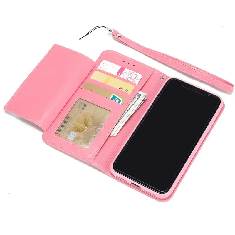 CHAOLIDA Pink Leather Mobile Case for IPhone X 6 6s 7 8 PLUS Card Pocket Small Money Snap PU Phone Holder Girl Wrist Strap |