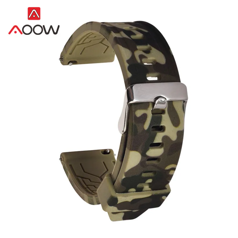 Army green Камуфляжный силиконовый ремешок 18 мм 20 мм 22 мм 24 мм для samsung Galaxy Watch gear S2 S3 быстросъемный резиновый спортивный водонепроницаемый браслет - Цвет ремешка: Army green