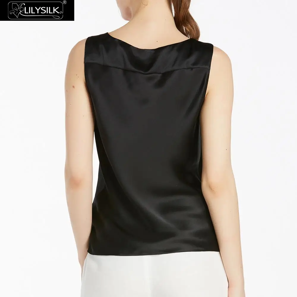 LILYSILK Women's 16mm Black Scoop Neck Silk Tank Shirt Black|tank shirt|silk tanktank shirt women |