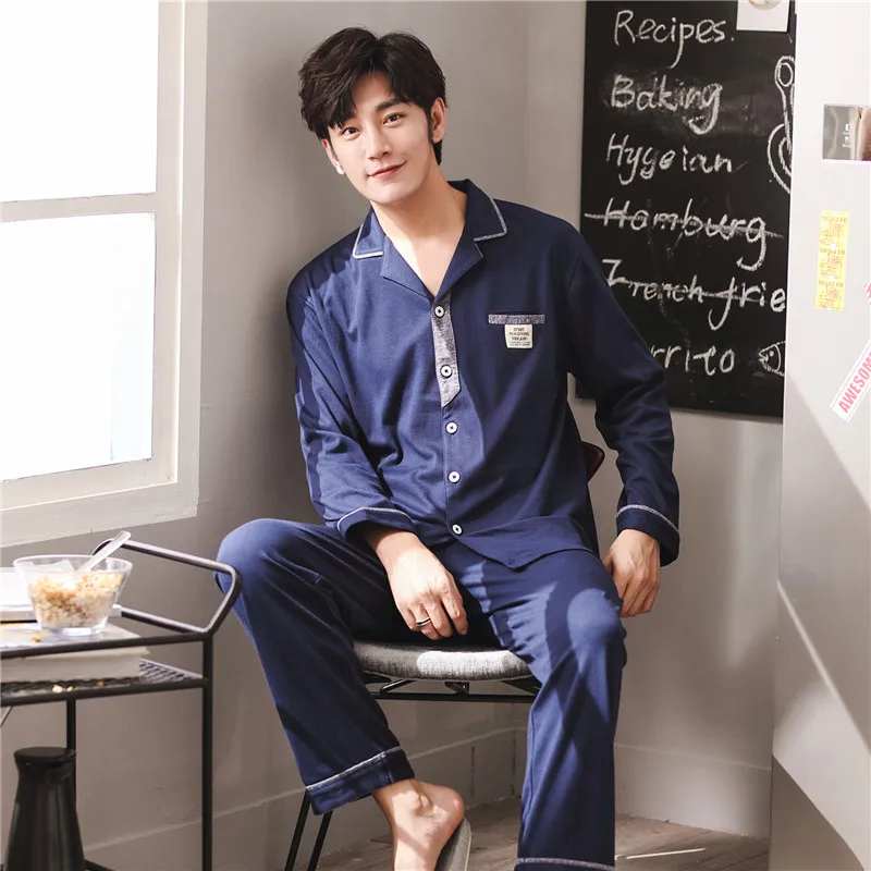 Мужской вязаный хлопок лацкан Весна длинный рукав | Мужская одежда