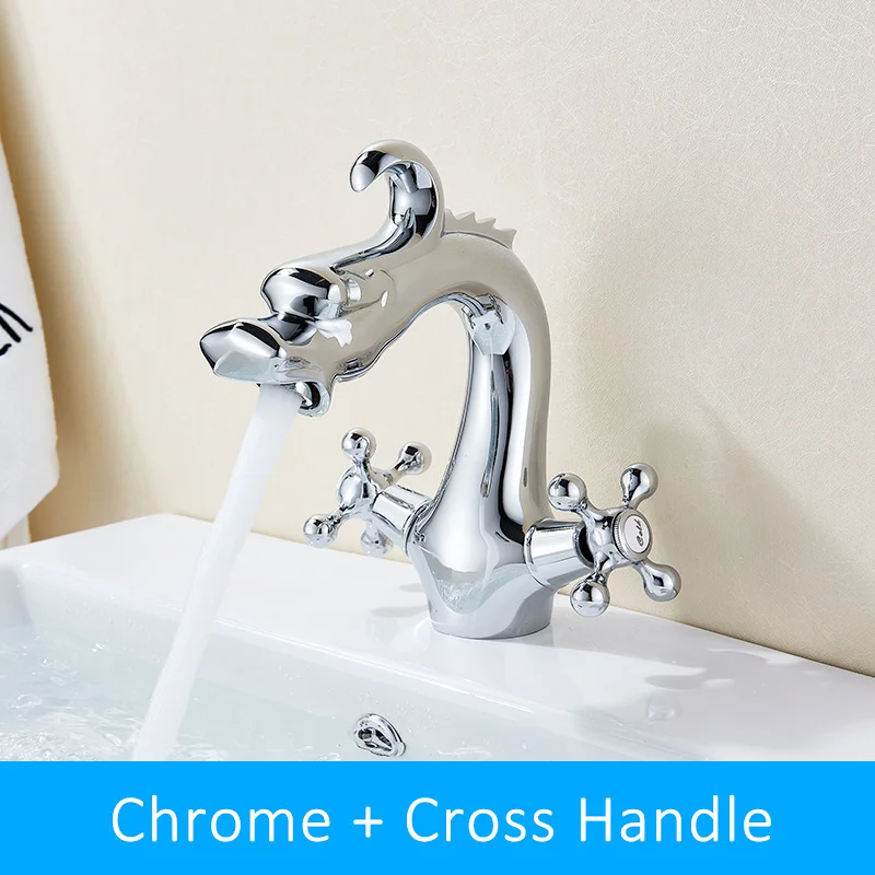 Chrome Cross Quyanre дракон стиль смеситель двойной кристалл ручки горячей холодной воды Смеситель кран палубного крепления Ванная комната Туалет Смесители для раковин - Цвет: Chrome Cross