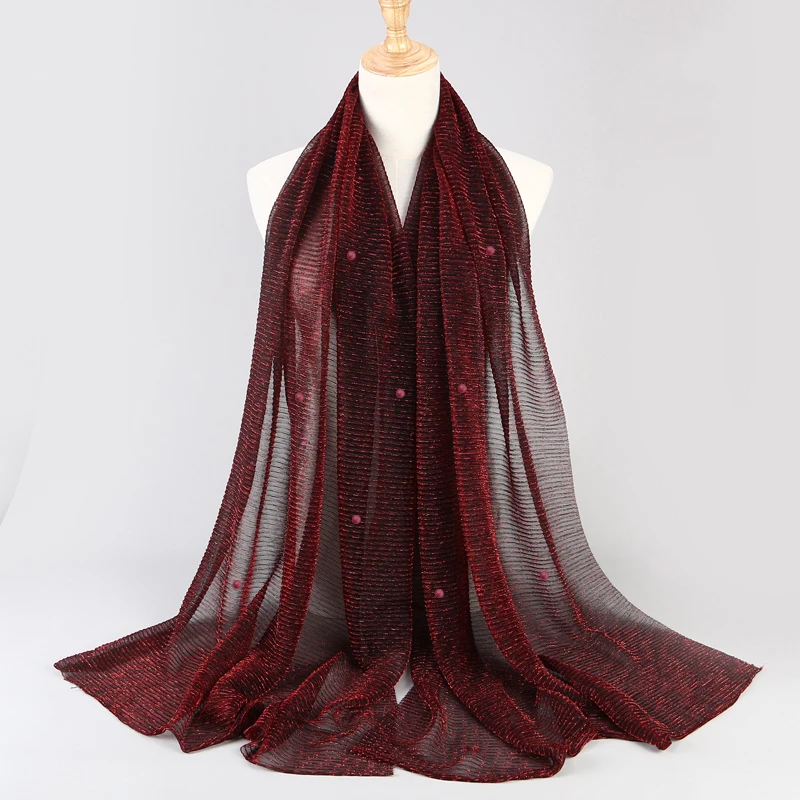 Новинка блестящая вуаль хиджаб шарф Блестящий Жемчуг расшитый бисером шаль