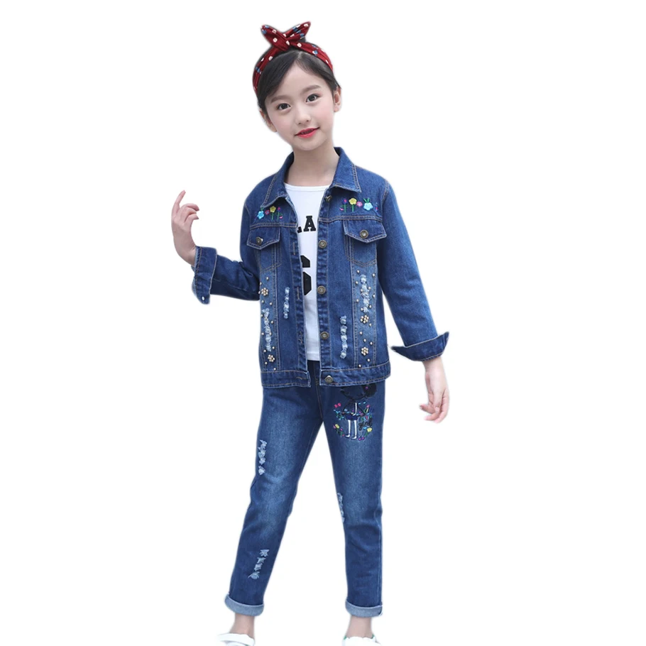Одежда для девочек джинсовый костюм комплект из 2 предметов: куртка + джинсы