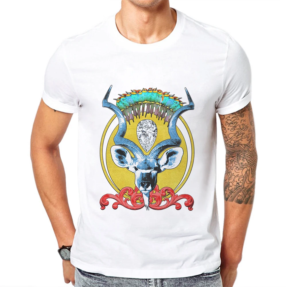 

2019 New Arrival Men T Shirt Short Sleeve Casual Male Tops Fashion Hipster Tee Shirts Deer Printed O Neck Cotton Mens Tshirts