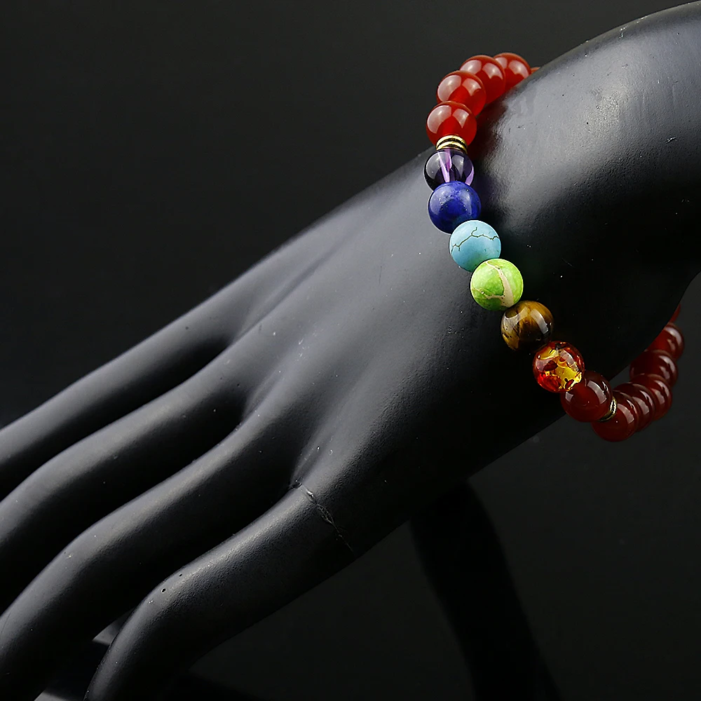 Браслет из 7 Чакры с красным ониксом лечебный баланс 8 мм бисер рейки Будда