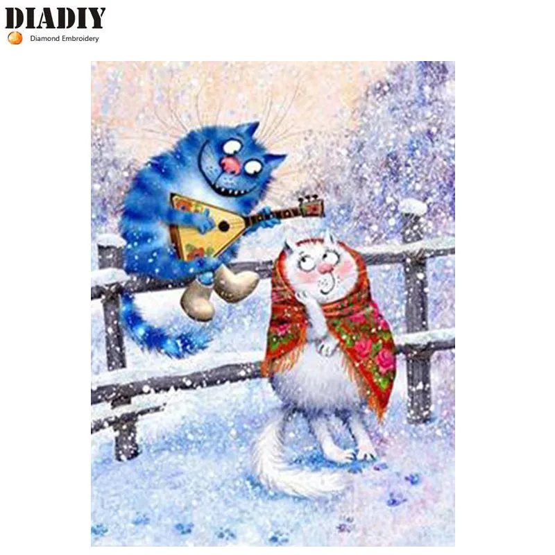 DIADIY Алмазная вышивка сделай сам синяя и белая кошка любовь по снегу 5d алмазная