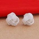 Серьги-гвоздики LNRRABC, вязаные, серебристые, гипоаллергенные, с цветком, по специальной цене