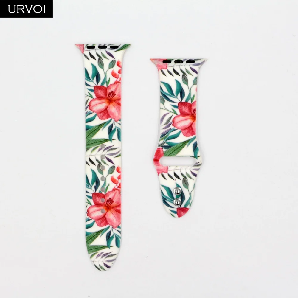 Style K URVOI спортивный ремешок для Apple Watch series 54 3 2 1 граффити живопись силиконовый ремешок для iWatch разноцветные адаптеры Фламинго Леопард - Цвет ремешка: Style K