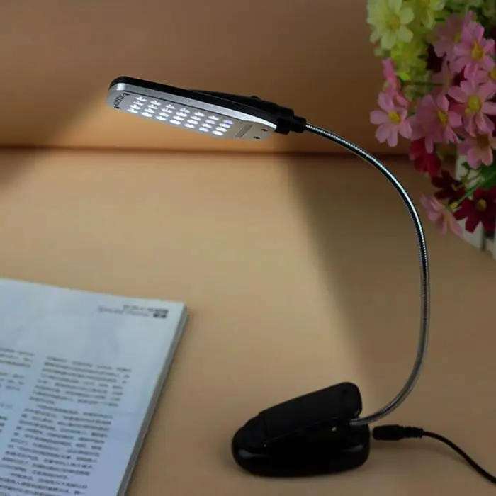 Настольный светильник USB и Батарея приведенный в действие 28 светодиодов Настольная лампа с изголовьем кровати с зажимом для ПК JA55