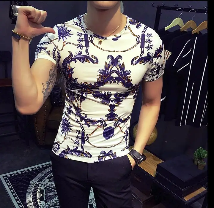 Luxury Men's Summer Rayon Silk T Shirt Fashion Floral Print Slim T-Shirts Short Sleeve O-Neck Tee Soft Thin Shirts For Men | Мужская