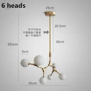 6 heads Скандинавские пасторальные маленькие ресторанные бар гостиная hanglamp люстра молекулярная Подвесная лампа мульти-режим - Цвет корпуса: 6 heads