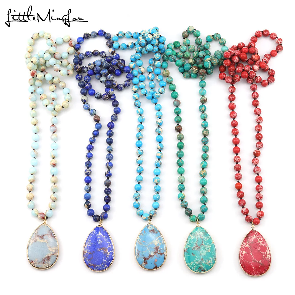 

Fashion Bohemian Necklaces Natural Emperor Stone beads Knotted Stone Matching Drop Pendant Women Necklace for women Jewelry