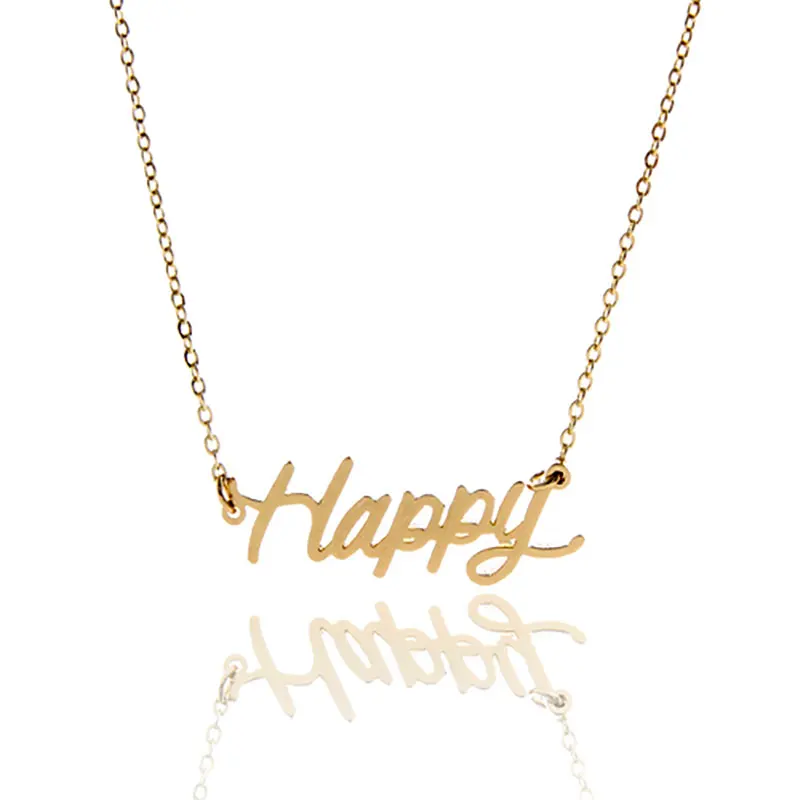 Женское Ожерелье с надписью Happy Name кулон золотого цвета из нержавеющей стали