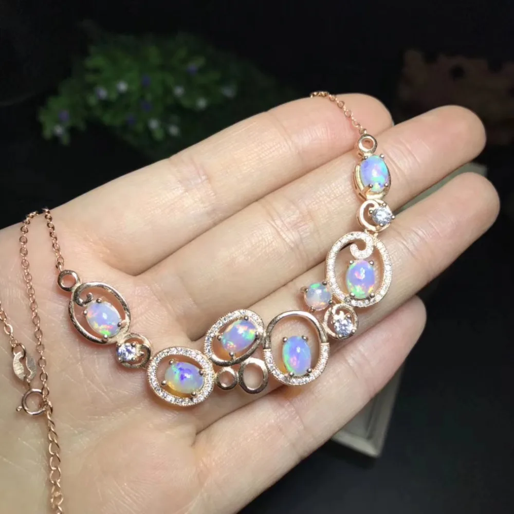 

Fashion circle round Natural Multicolor opal Pendant necklace S925 silver Natural gemstone necklace female party fine jewelery