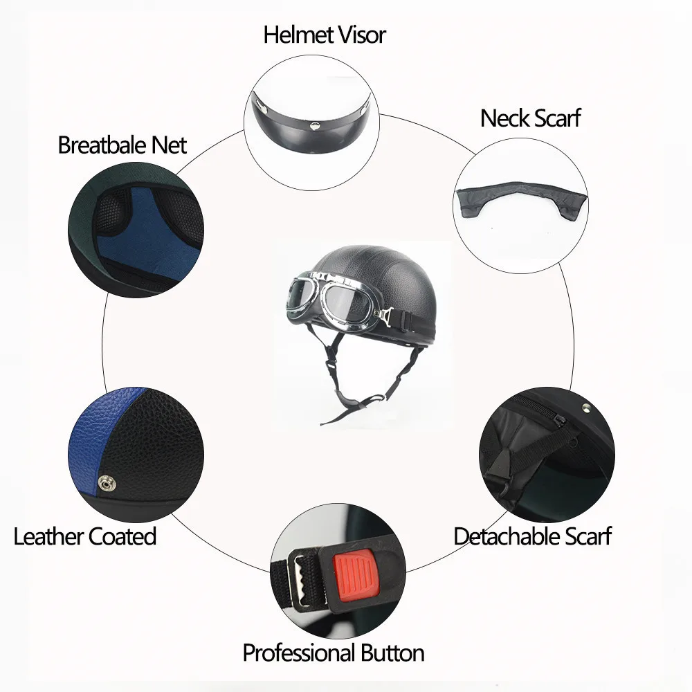 Evomosa 55 62 см мотоциклетный шлем с очками козырьком для скутера ретора винтажный