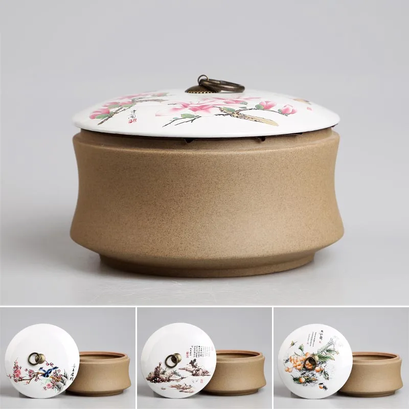 

1200ml Chinese Ceramic Pottery Handpainted Lotus Home Storage Organization Jar | for Storage Coffee Bean Tea Candy Jams Spices