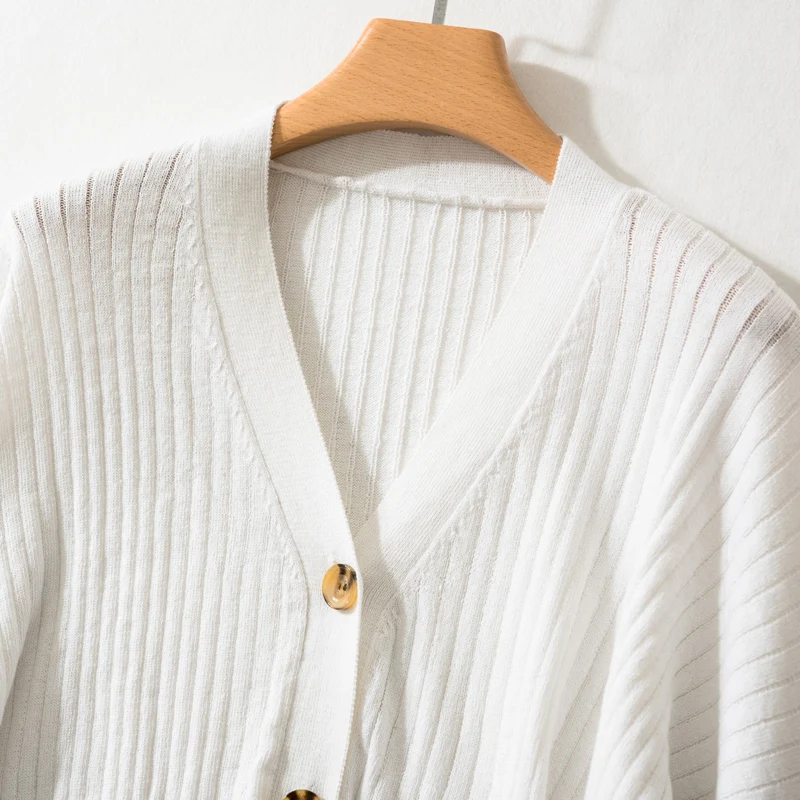 Женский шерстяной кардиган простой вязаный свитер с v-образным вырезом Свободный