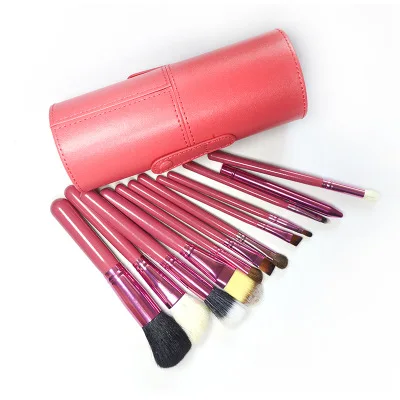 

by DHL 20Sets/Lot Professional 12pcs Cylinder Cosmetic Brush Set Makeup Brushes Kit +Leather Brush Holder Case