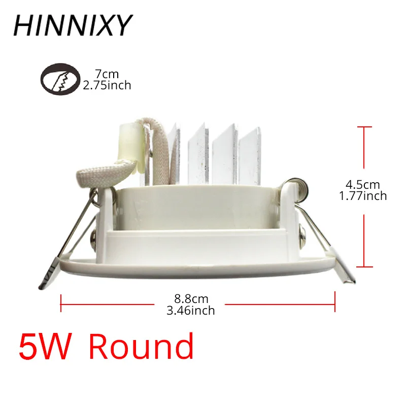 Hinnixy LED 5 Вт потолочные светильники 75 мм с отверстием COB точечная лампа круглая