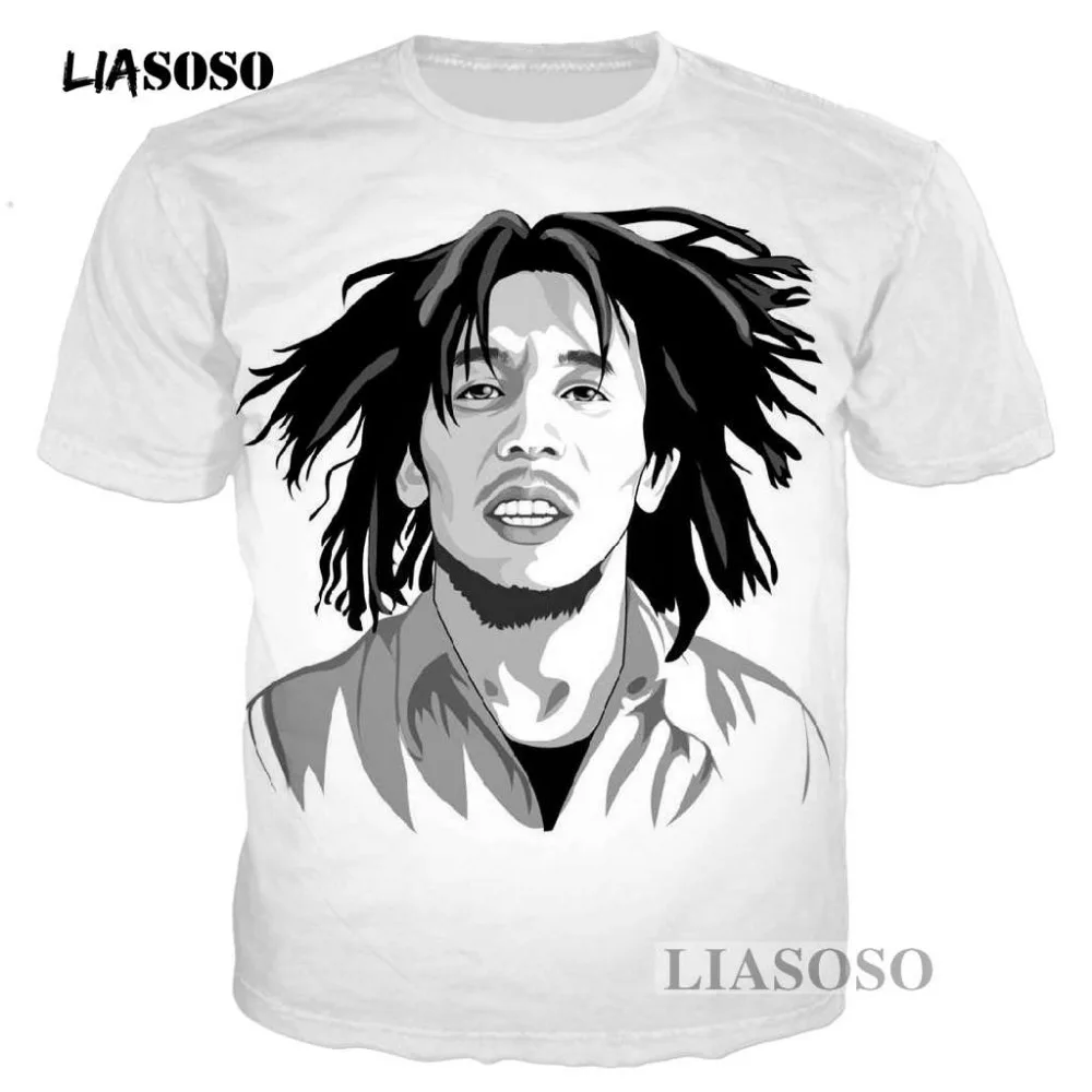LIASOSO летняя мода рэп хип хоп футболки регги оригинальный Боб Марли 3d принт