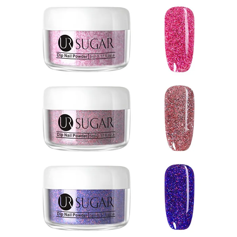 3Pcs set 1 Ur Sugar 5 мл блеск окунания ногтей порошок мерцающий голографический пигмент Пыль порошок украшение натуральный сухой без лампы лечения набор - Цвет: 3Pcs set 1