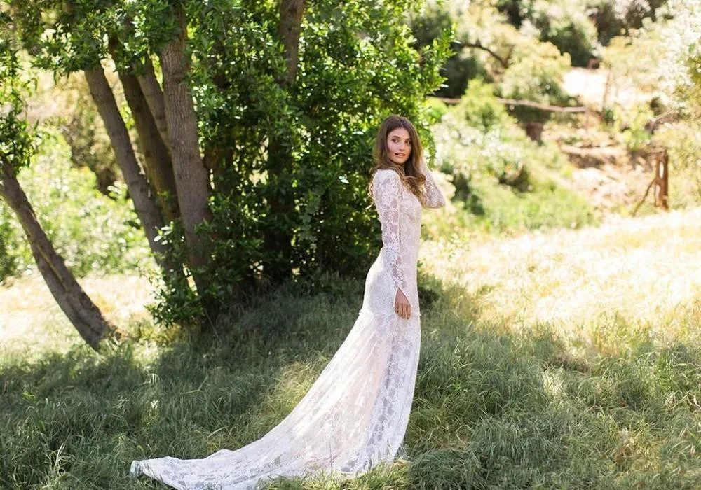 Кантри Стиль Бохо Свадебные платья с длинным рукавом Robe De Mariage прозрачное кружево открытая спина свадебное платье ручной работы свадебные платья