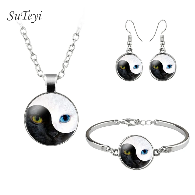 Новейшая модель Инь Ян кошка &quotDragon Eye&quot стеклянные комплекты ювелирных изделий