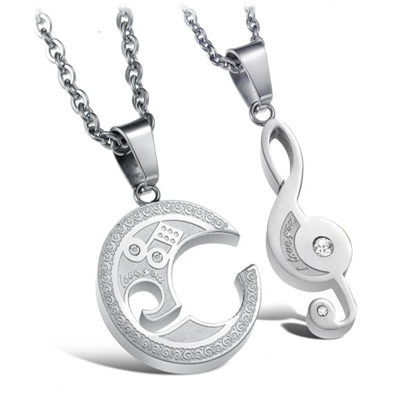 Stainless Steel Music Symbol Pendant Lovers Necklace Romantic Women Clavicle Chain Fashion Men's Jewelry Anti Allergy | Украшения и