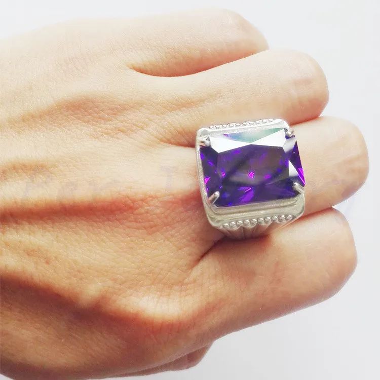 Мужское кольцо из серебра 925 пробы с натуральным аметистом 13 х18 мм|gem belly button rings|gem