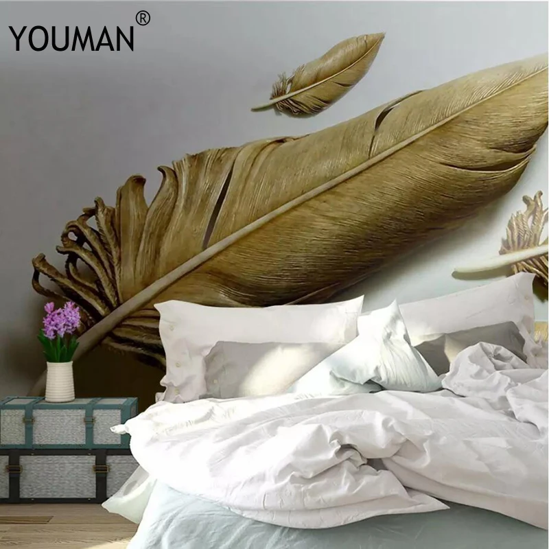 Обои YOUMAN на заказ фото обои живопись 3D рельефные золотые перья фон настенная