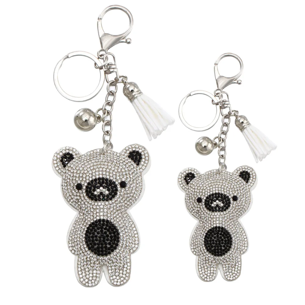 ZOSHI New Arrival PU Leather Keychain for Women Cute Rhinestone Bear Animal Pendant Key Chains Car Bag Gift |