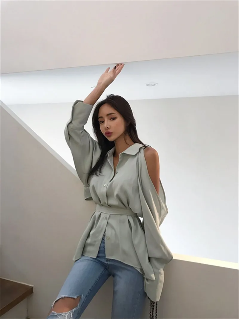 WHITNEY WANG 2019 Весенняя модная Уличная Сексуальная блуза с разрезом на спине бантом и
