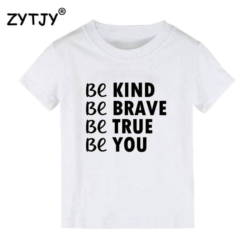 Детская футболка с надписью Be Kind Brave True You для мальчиков и девочек детская одежда
