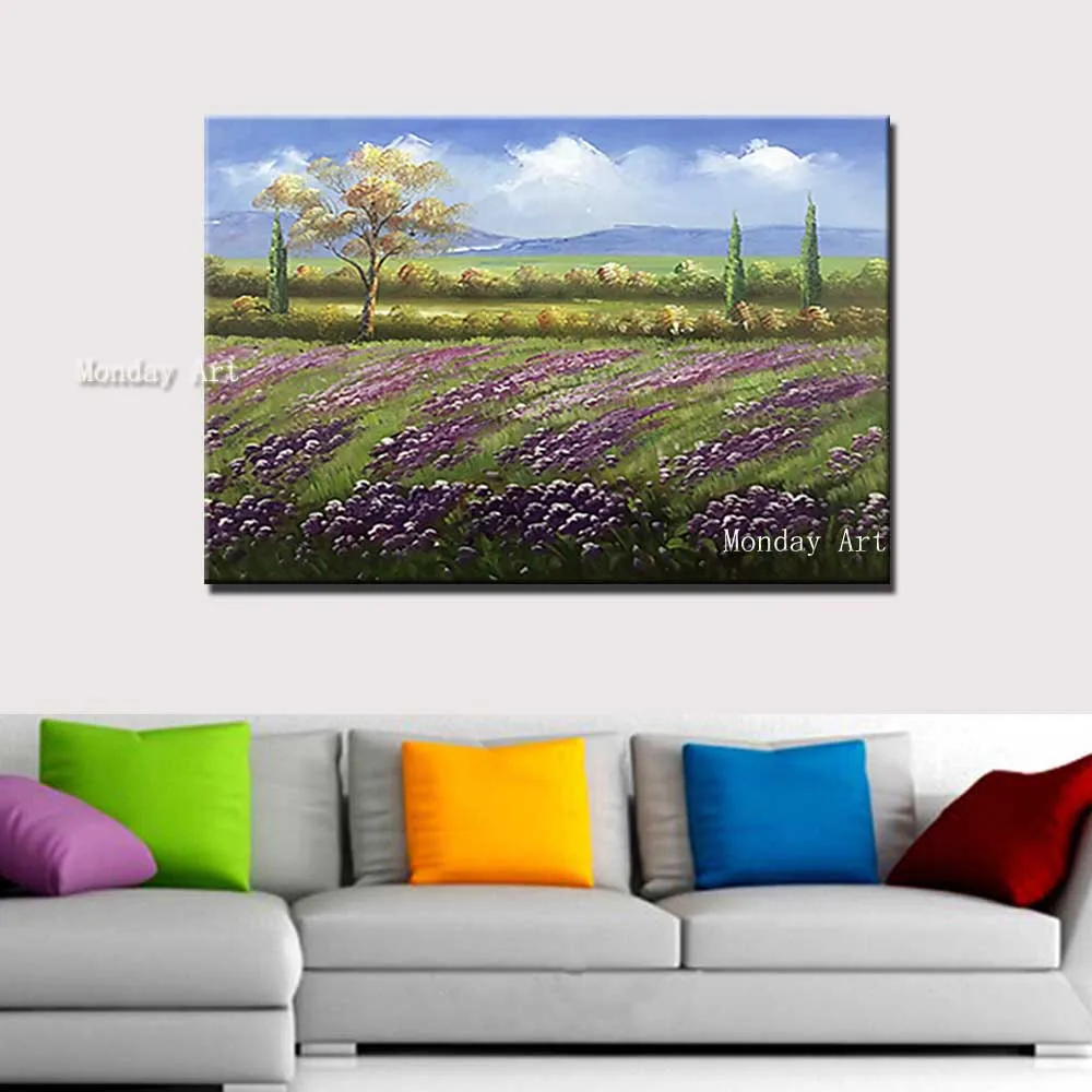 Ручная работа абстрактный дикий зеленый цветок Маки пейзаж картина маслом холст