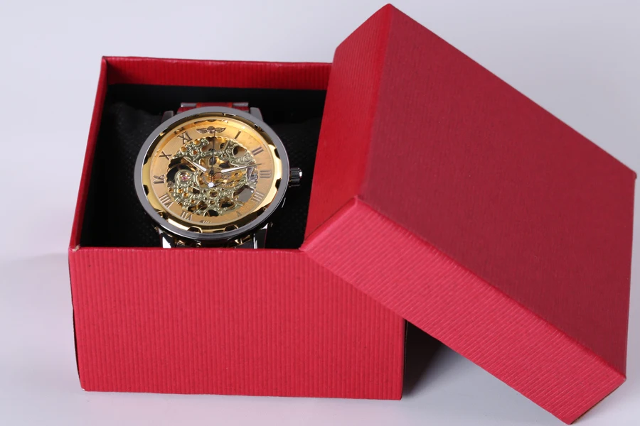 Часы наручные мужские механические брендовые Роскошные прозрачные золотистые