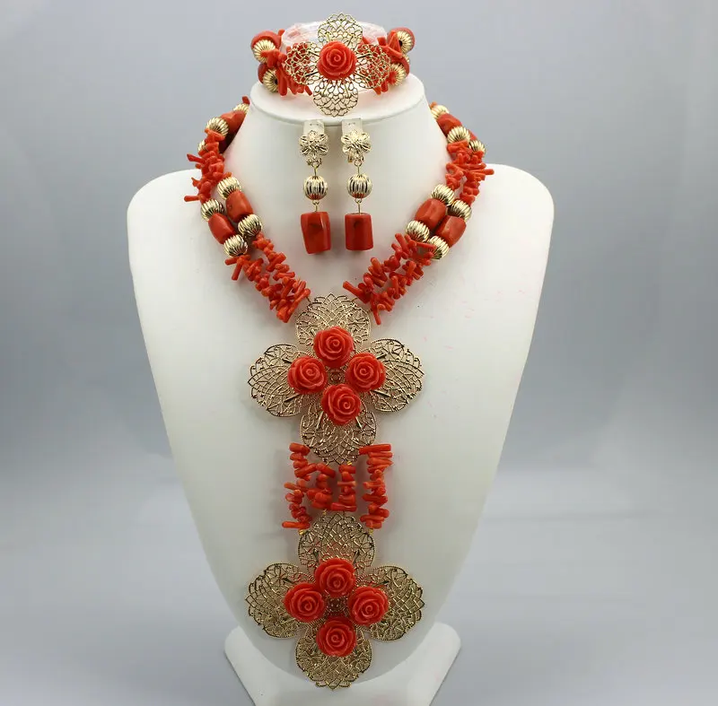 Новая африканская красные коралловые бусины набор украшений для женщин комплект