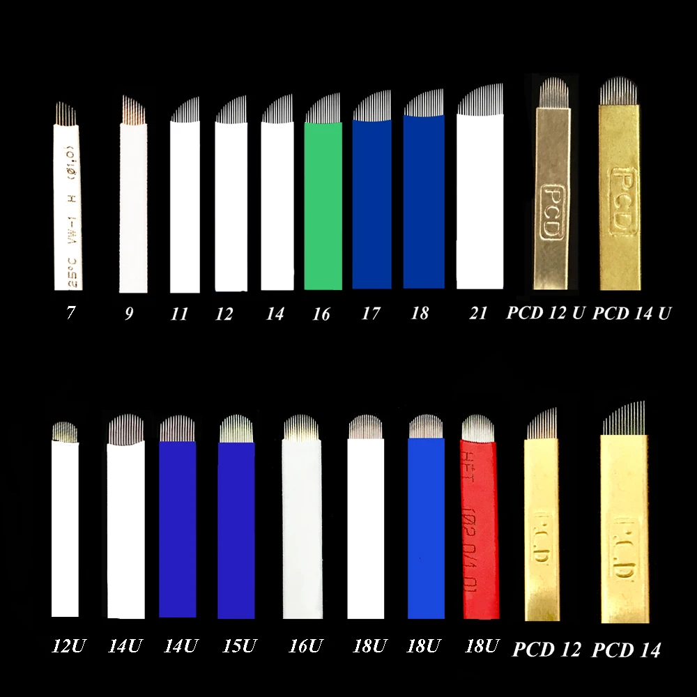 50 шт. 0 25 мм F7/9/11/12/14 шпильки Перманентный макияж бровей Иглы для тату лезвие 3D