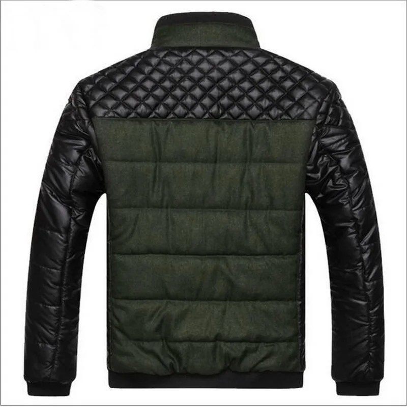 Men Winter Coat Striped Leather Outerwear Men's Thicken Warm Parkas  PU Leather Patchwork Jackets