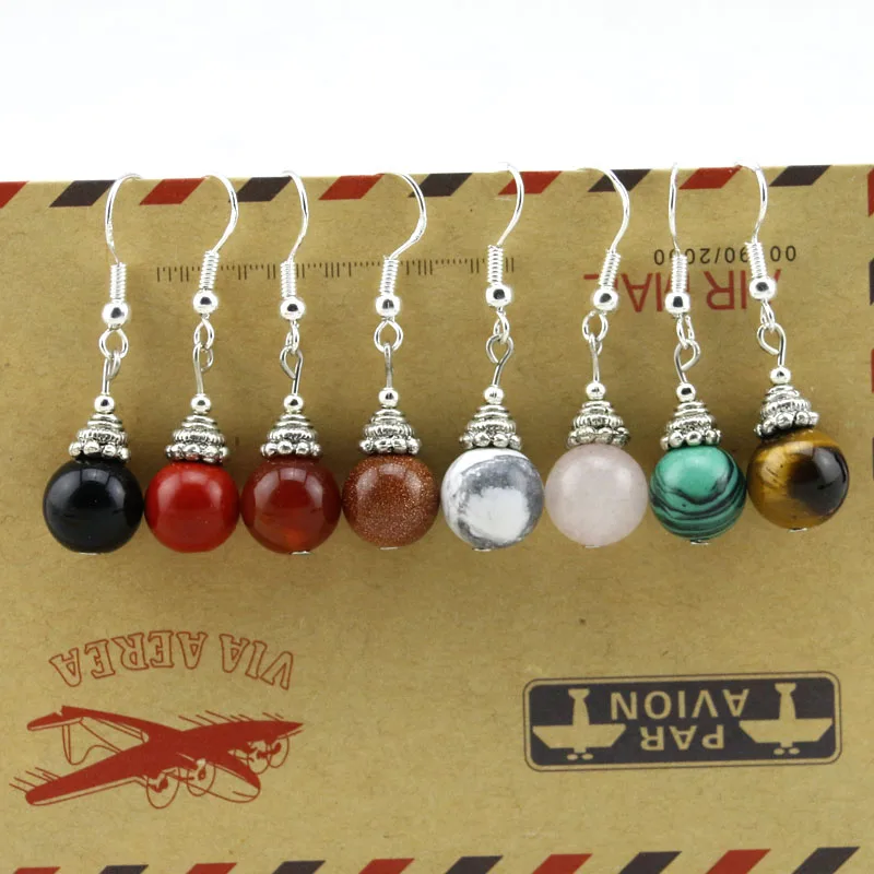 Модные серьги из натурального камня 8 видов гипоаллергенные подарок