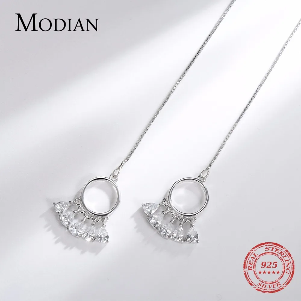 MODIAN 925 стерлингового серебра CZ с длинной бахромой модные серьги для женщин
